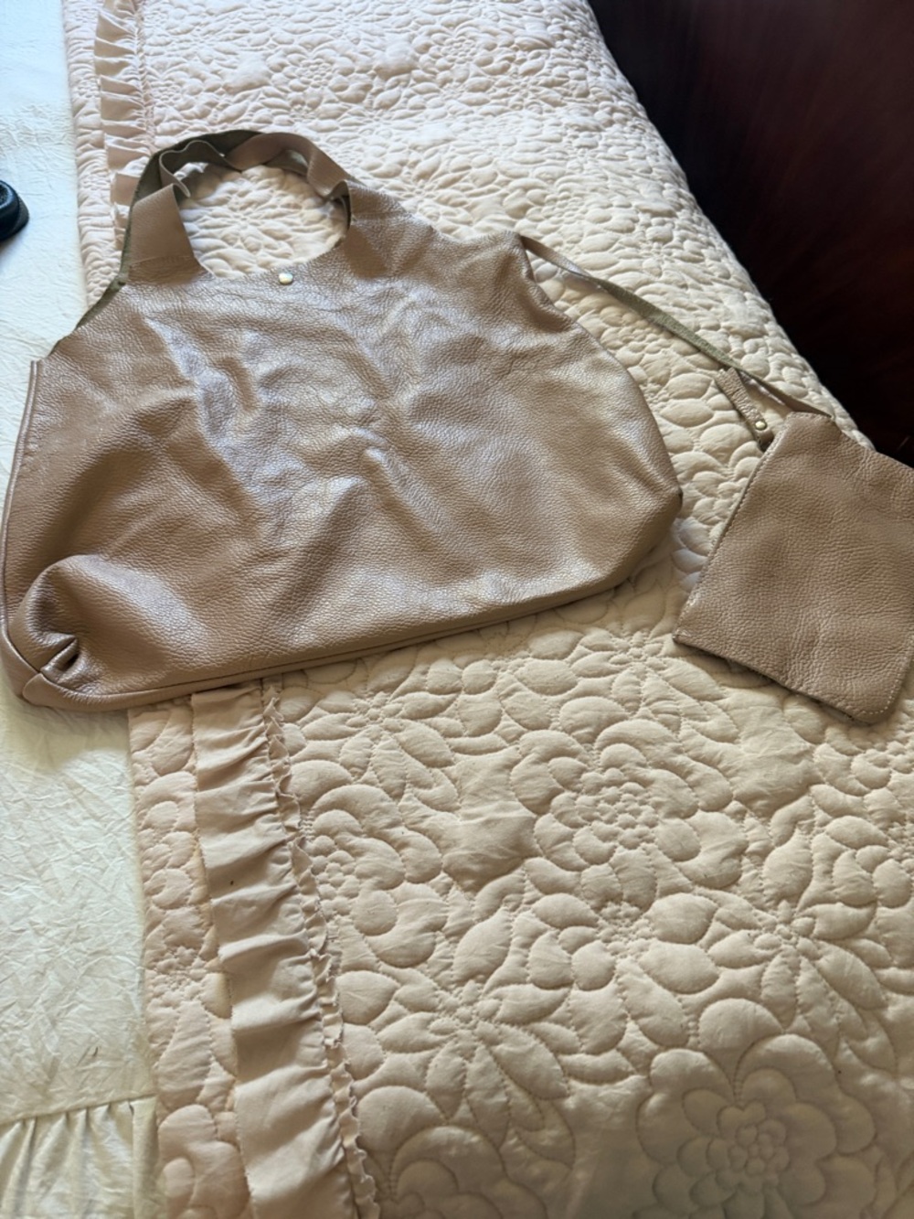 Rose colored Pebbled Leather Tote with Matching Wristlet